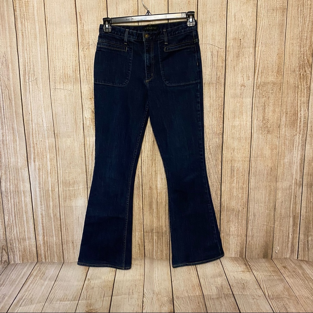 Theory Patch Pocket Dark Wash Flared Denim Jean Women’s Size 29